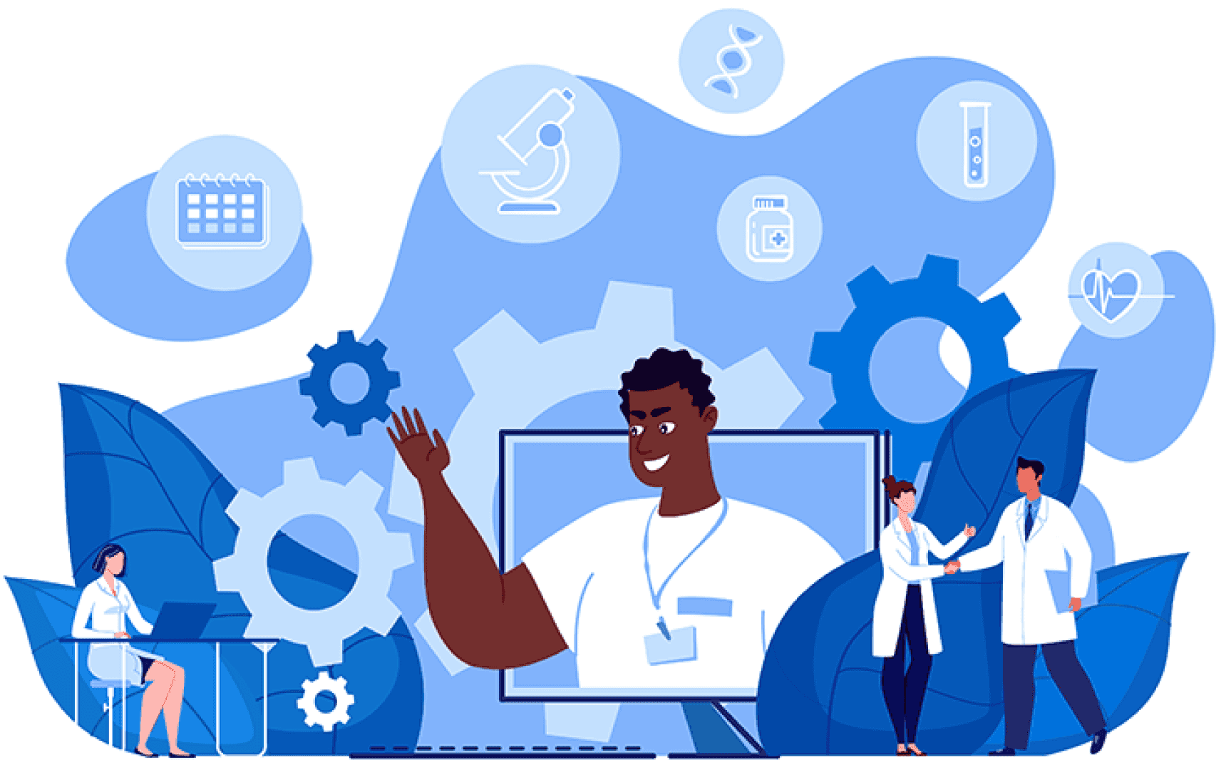 Image of a healthcare administrator and physicians. Click here to review our library of healthcare data analytics research.