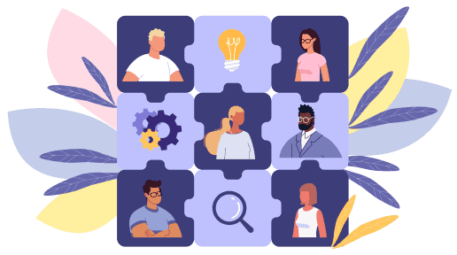 Illustration people inside of a puzzle piece background