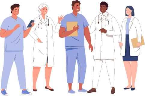 Illustration of a group of doctors and nurses